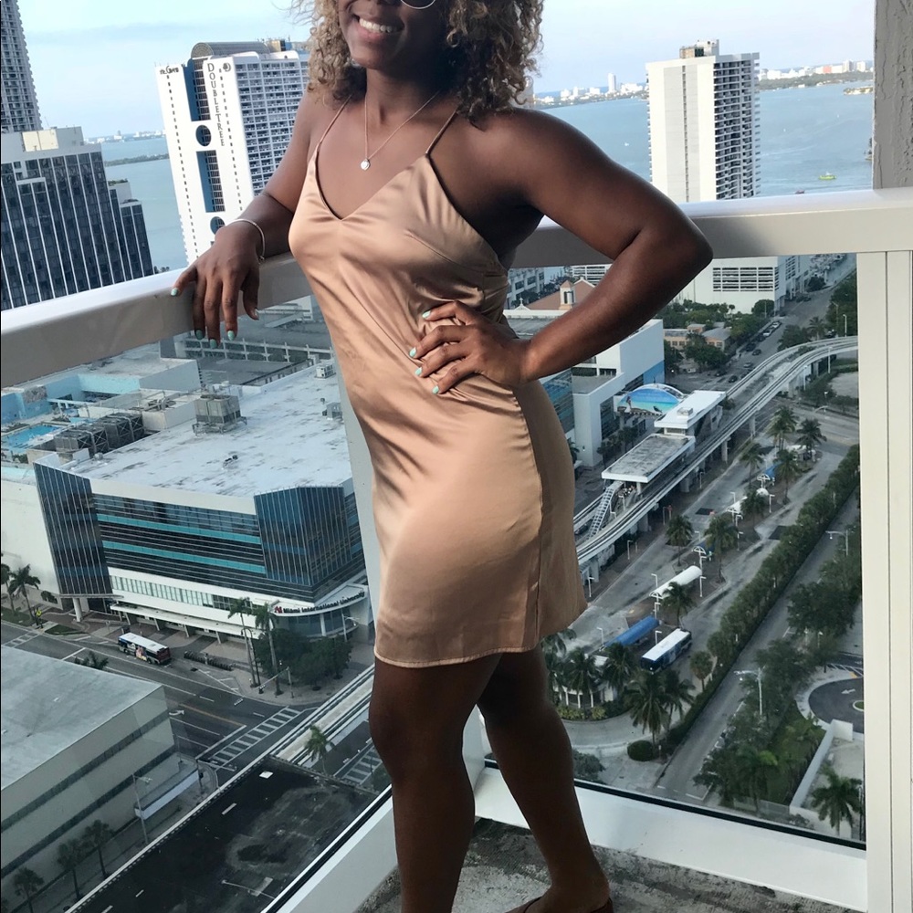 Tan, Satin midi dress